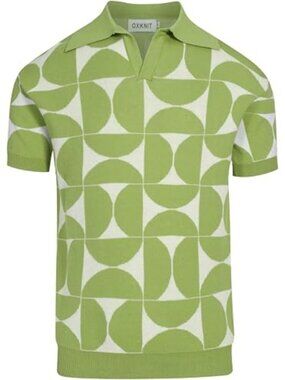 OXKNIT Men’s Retro Mod Knit Polo Shirt Green White Size S NWT